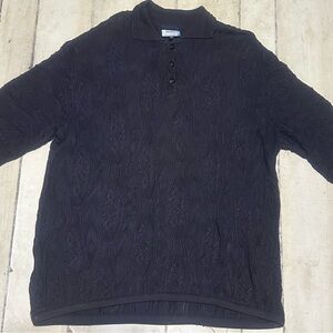 Vintage COOGI Polo Black Textured Button Down Sweater 2XL
